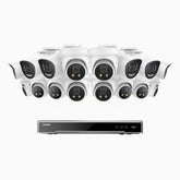 H800X - 4K 16 Channel PoE Security System with 6 Bullet & 10 Turret Cameras, 1/1.8'' BSI Sensor, f/1.6 Aperture (0.003 Lux), Siren & Strobe Alarm,Two-Way Audio, Human & Vehicle Detection,  Perimeter Protection, Works with Alexa, All-Metal Housing